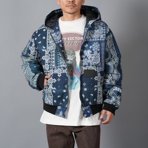 MH027 / Quilted Hoodie Jacket / キルテッド フーディージャケット (ブルー)