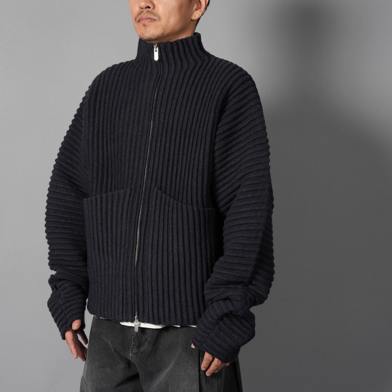 GLOBE RIB KNIT CARDIGAN  / グローブ リブ ニットカーディガン (マリン)