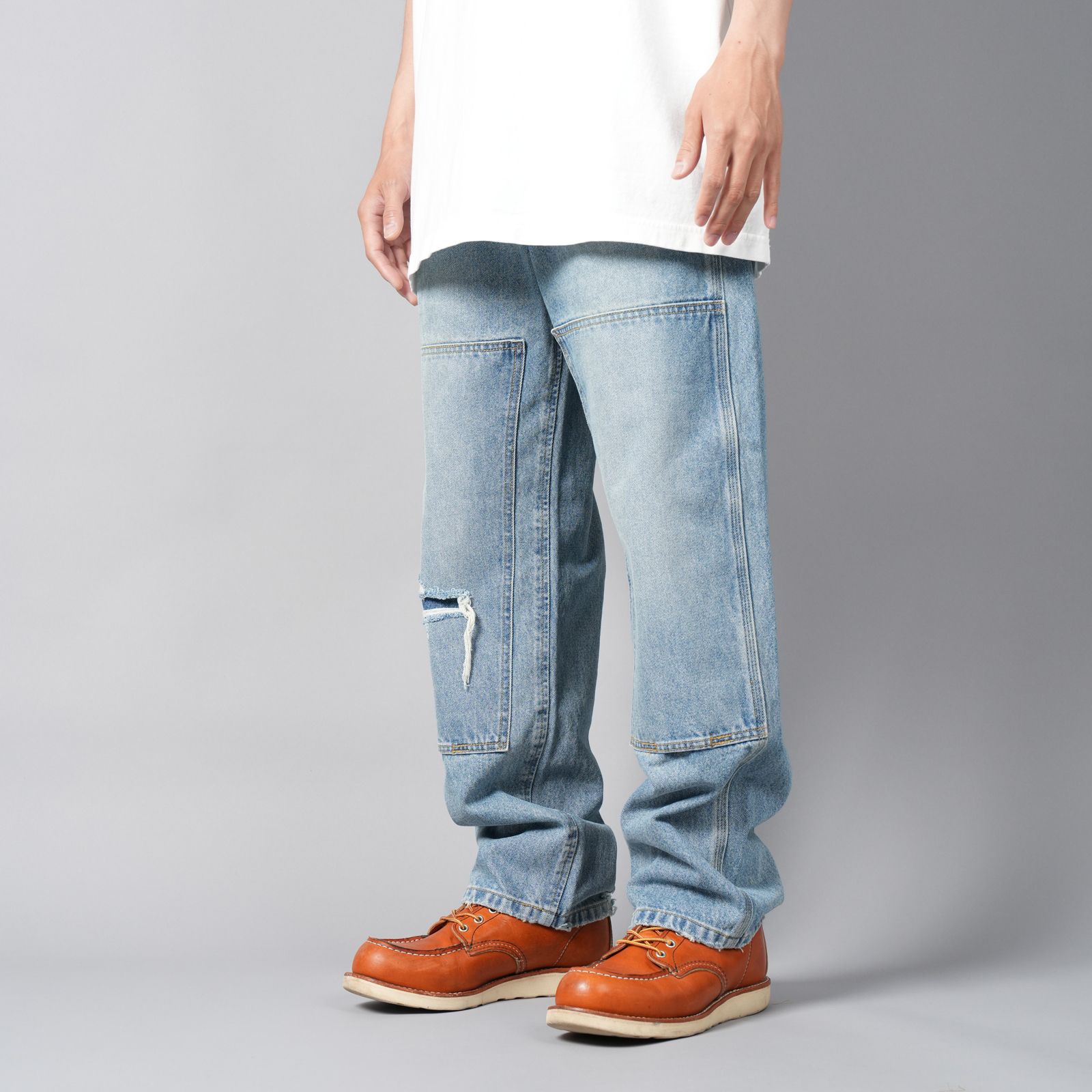 【ラスト1点】PLAIN DENIM PANTS / プレーン デニムパンツ / ダブルニー (インディゴ)