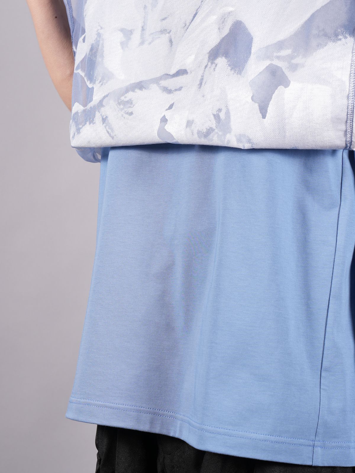 【ラスト1点】 TRANSPARENT FLOWER LAYERED T-SHIRTS / フラワーレイヤードTシャツ (ブルー)