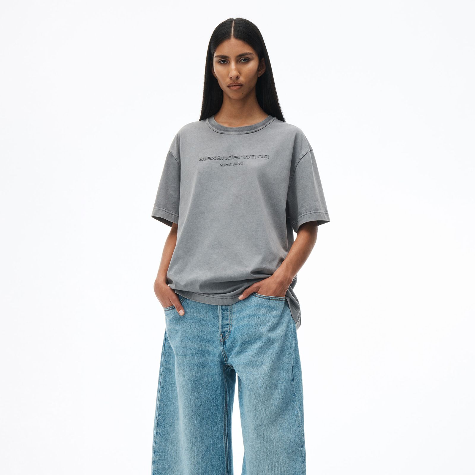 【ラスト1点】BI-COLOR ACID TEE WITH EMBOSSED LOGO / コットンジャージー バイカラーtシャツ  (アシッドフォグ)