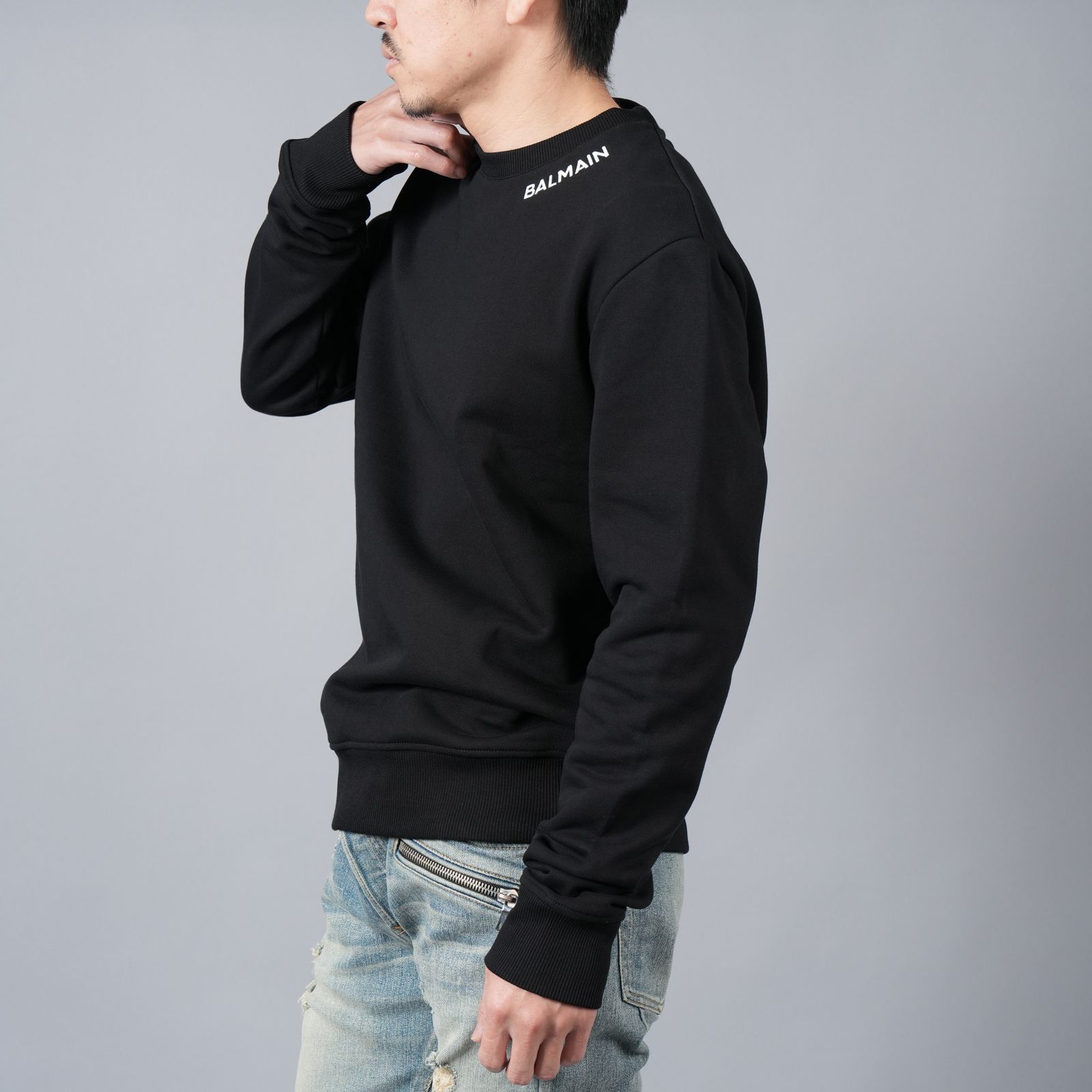 【ラスト1点】BALMAIN STITCH COLLAR SWEATSHIRT / バルマン ステッチカラー スウェットシャツ (ブラック)