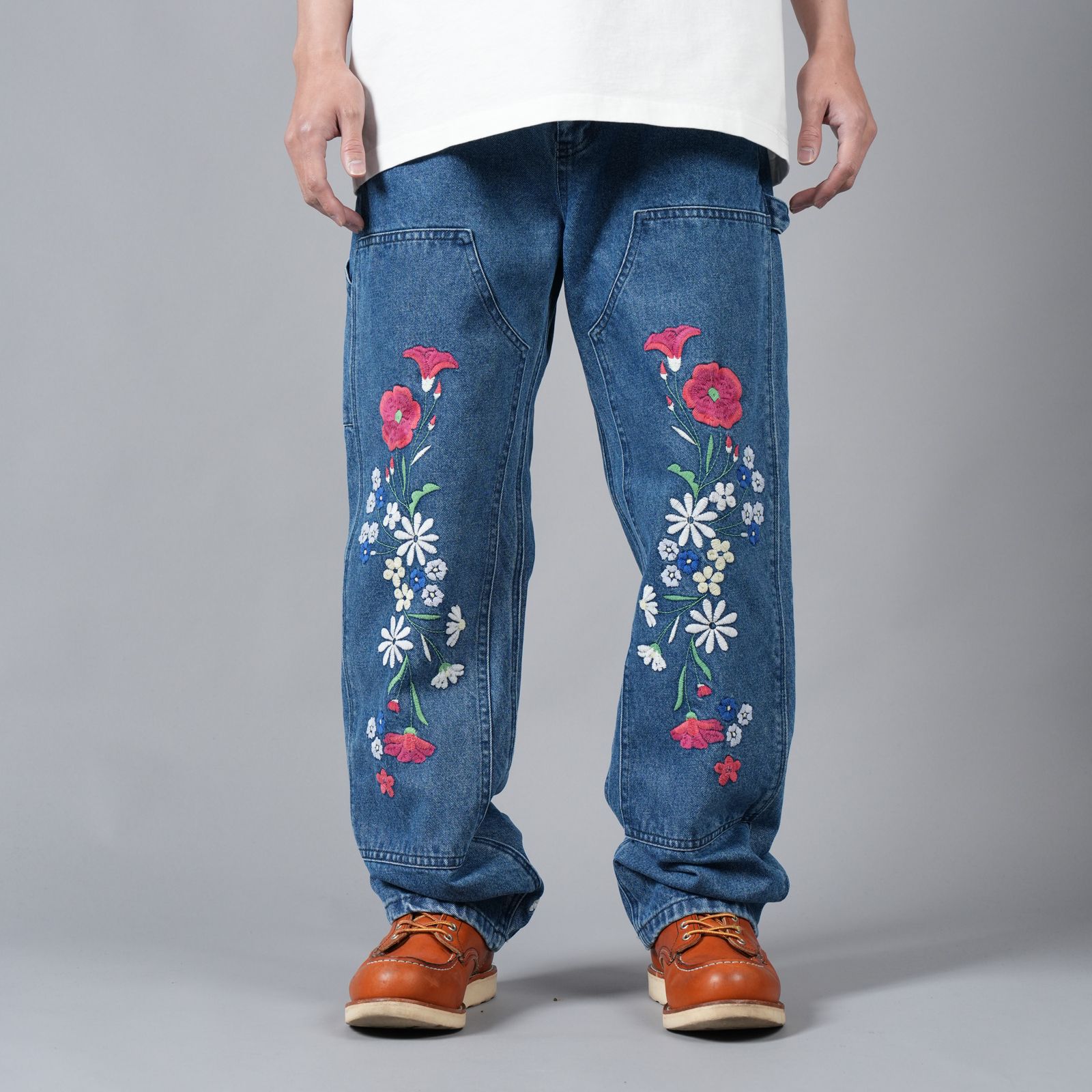 【ラスト1点】EMBRD CARPNTR DENIM PANT /  エンブロイダリー カーペンター デニムパンツ (ブルー)