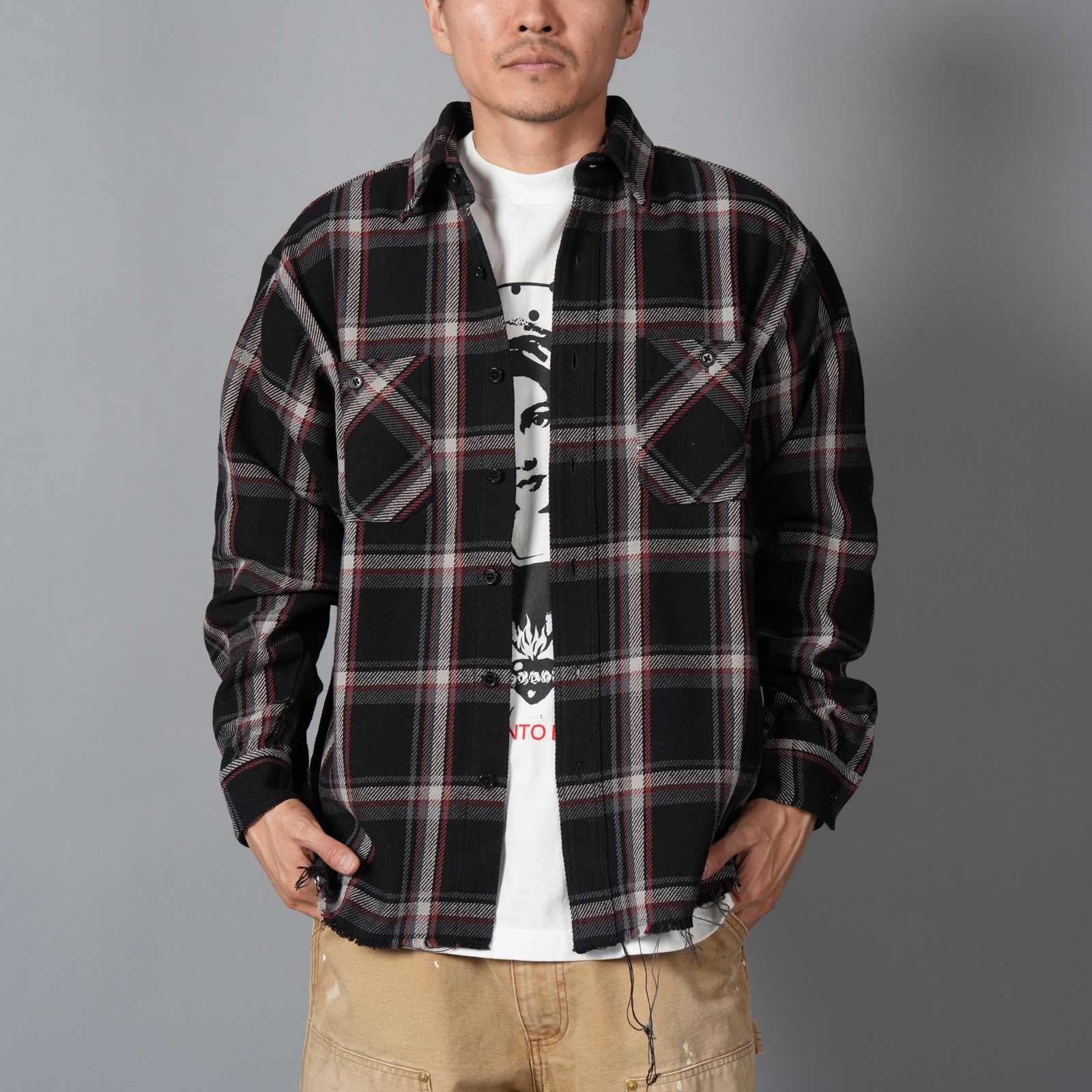 DAMAGED FLANNEL SHIRTS / ネルシャツ (ブラック)