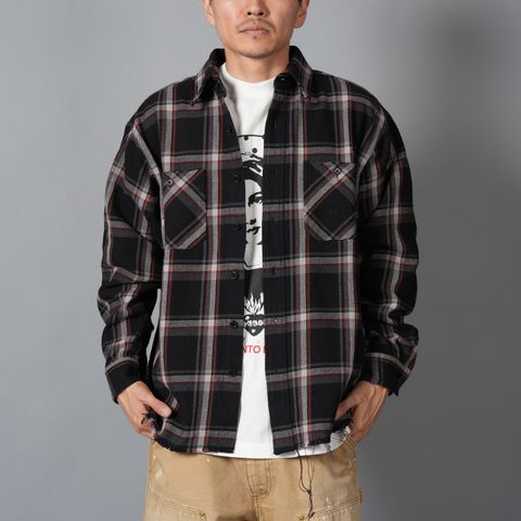 DAMAGED FLANNEL SHIRTS / ネルシャツ (ブラック)