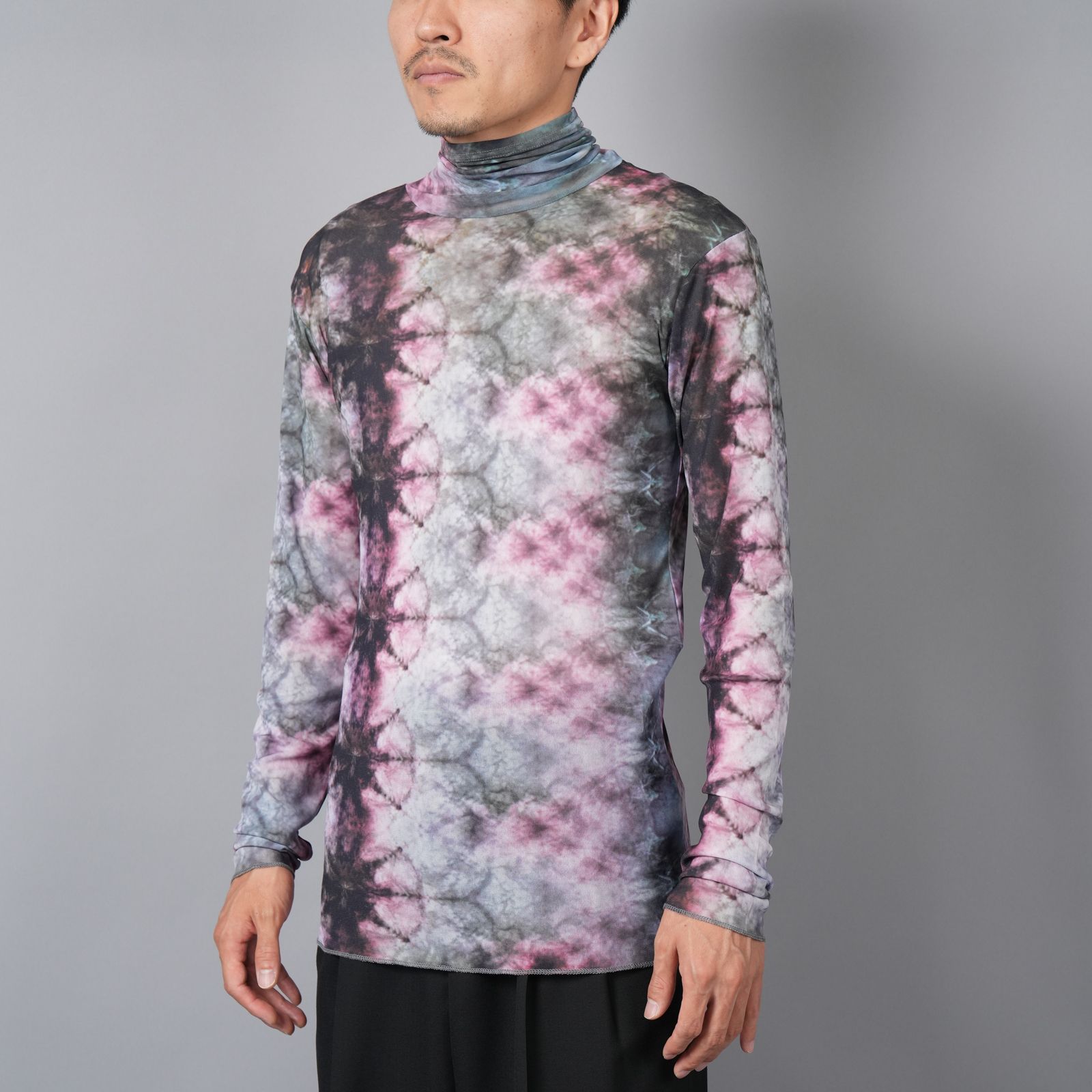 【ラスト1点】TIE DYE TULLE T / HIGH NECK T-SHIRT / タイダイ チュールT ハイネックTシャツ (ピンク)