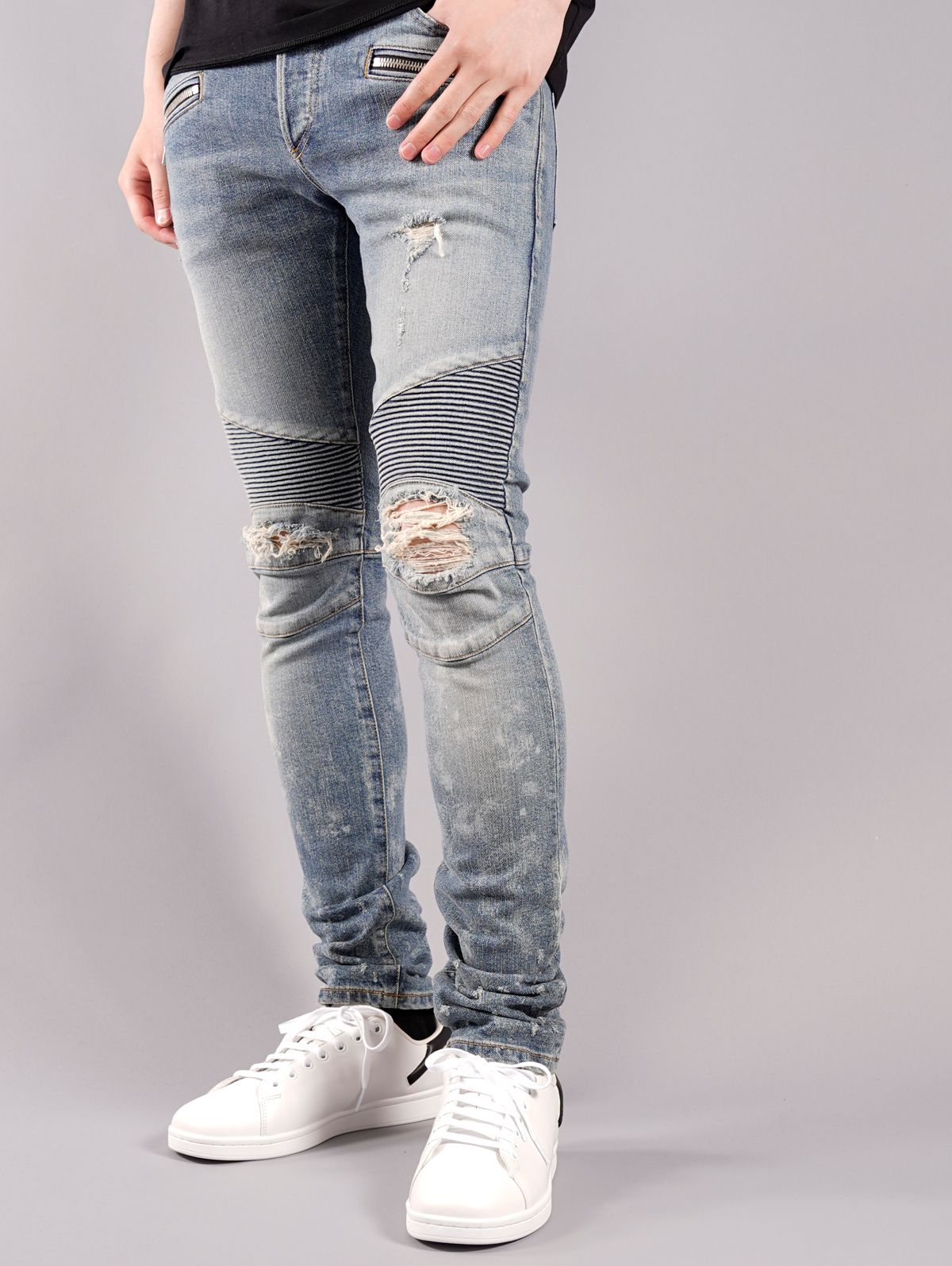 BALMAIN - 本物 美品 バルマンオム ペイント加工 裾サイドZIP