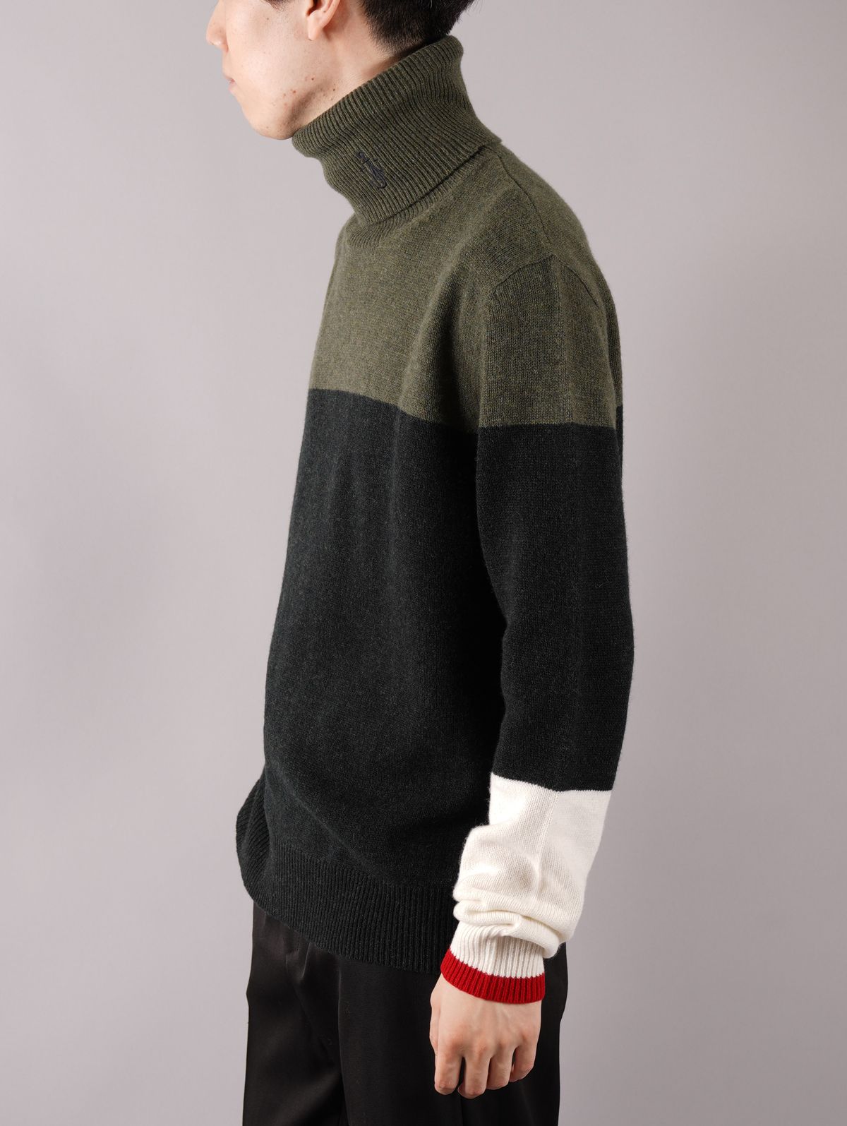 ラスト1点 / COLOURBLOCK KNITTED JUMPER / カラーブロック ニッテッド ジャンパー (カーキ)