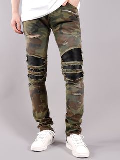 【ラスト1点】BH1 PANTS RIBBED SLIM PANTS 15 / リップドジーンズ (ストレッチ スリム) / カモフラージュ / コットン&合成レザー / メンズ