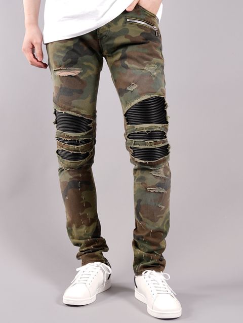 【ラスト1点】BH1 PANTS RIBBED SLIM PANTS 15 / リップドジーンズ (ストレッチ スリム) / カモフラージュ / コットン&合成レザー / メンズ