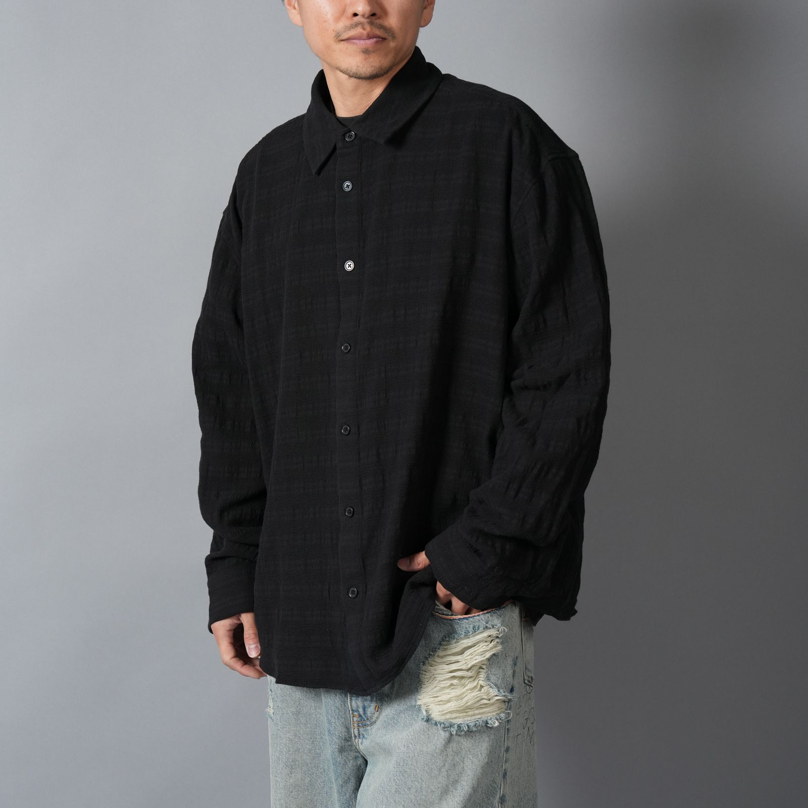 MAXI SHIRT / ロングスリーブシャツ (ブラック)
