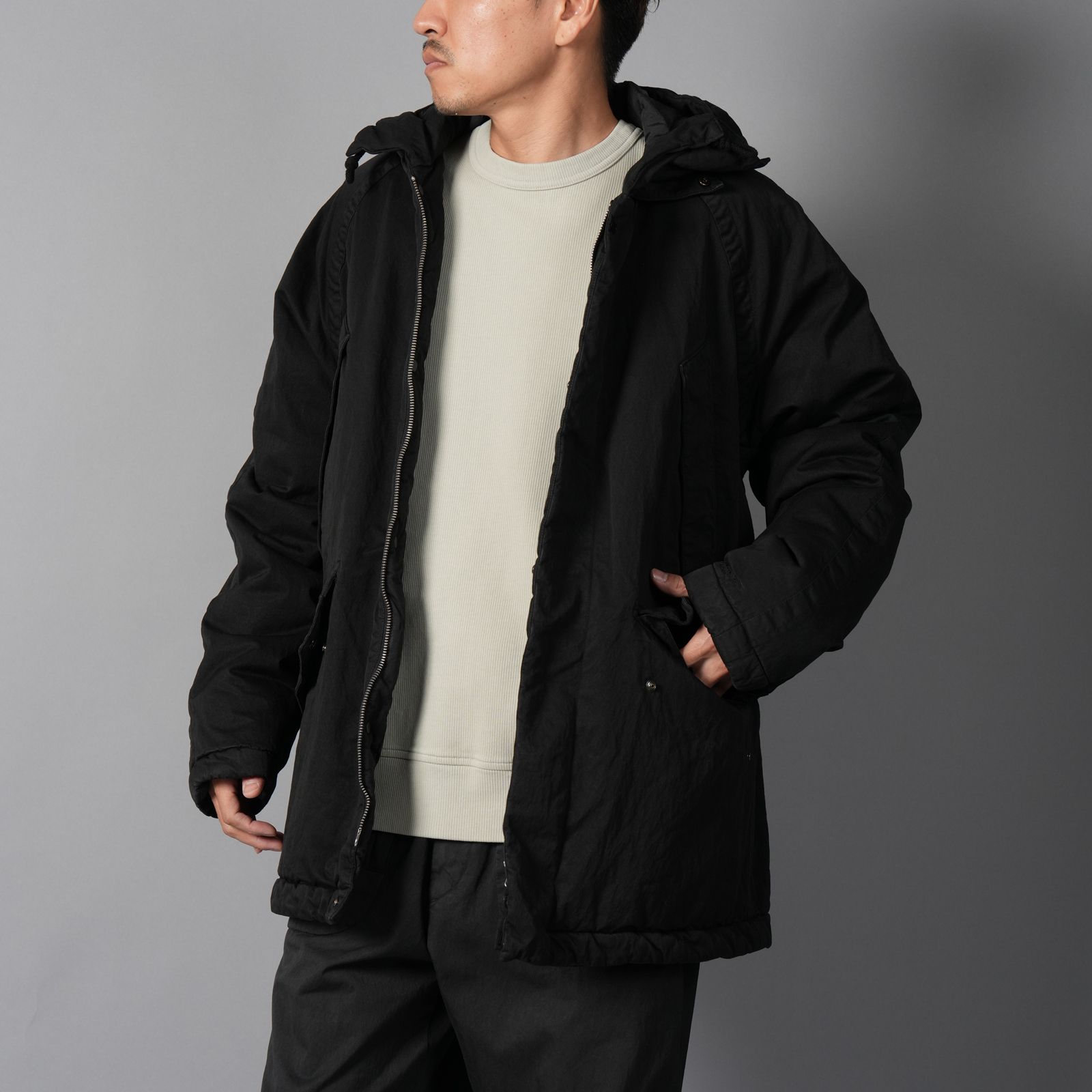 OUTERWEAR MEDIUM JACKET IN GABARDINE CO/NY / ミディアムジャケット (ブラック)