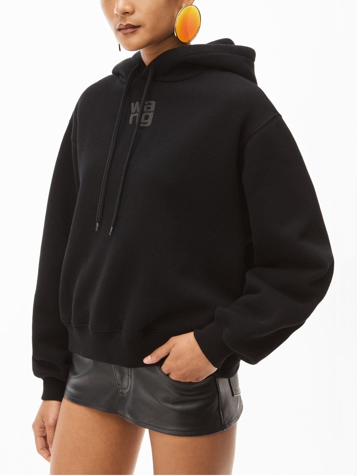 Alexander Wang - 【定番アイテム】 ESSENTIAL TERRY HOODIE WITH PUFF PAINT LOGO /  フーディー / パーカー 【ユニセックス】 (ブラック) | Confidence