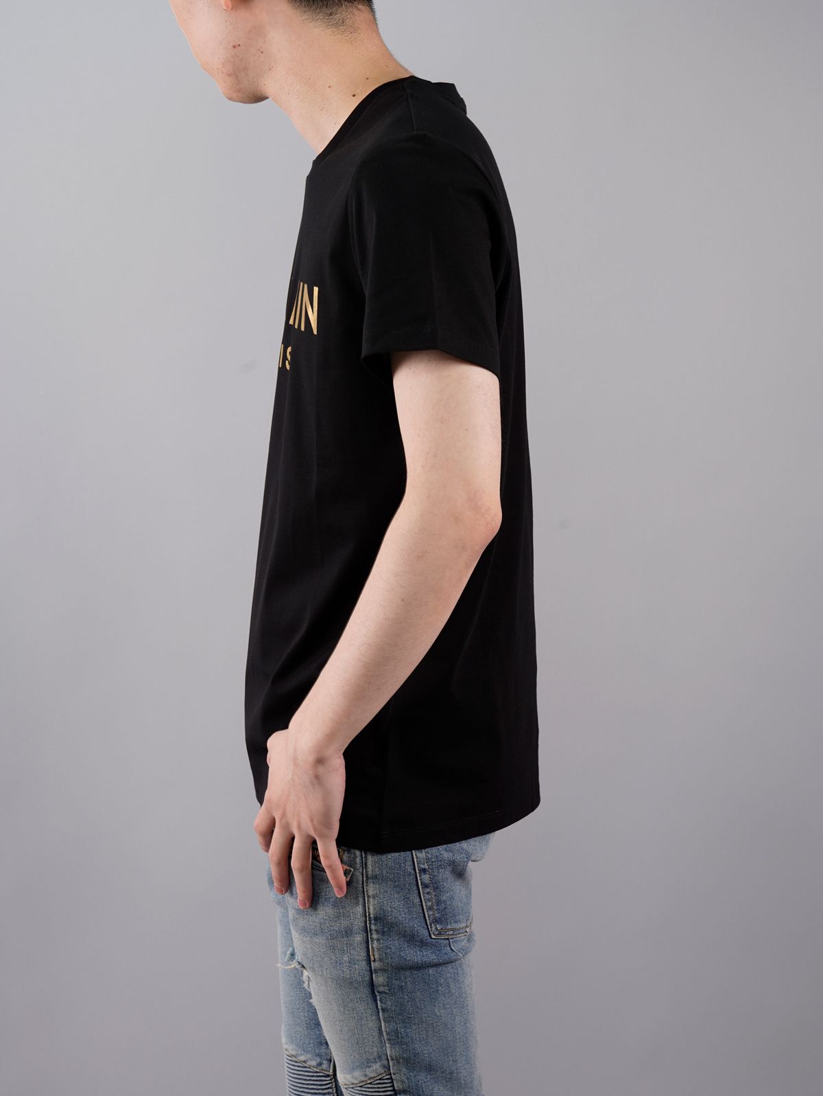 BALMAIN - 【ラスト1点】Black Cotton T-shirt Gold Balmain Paris