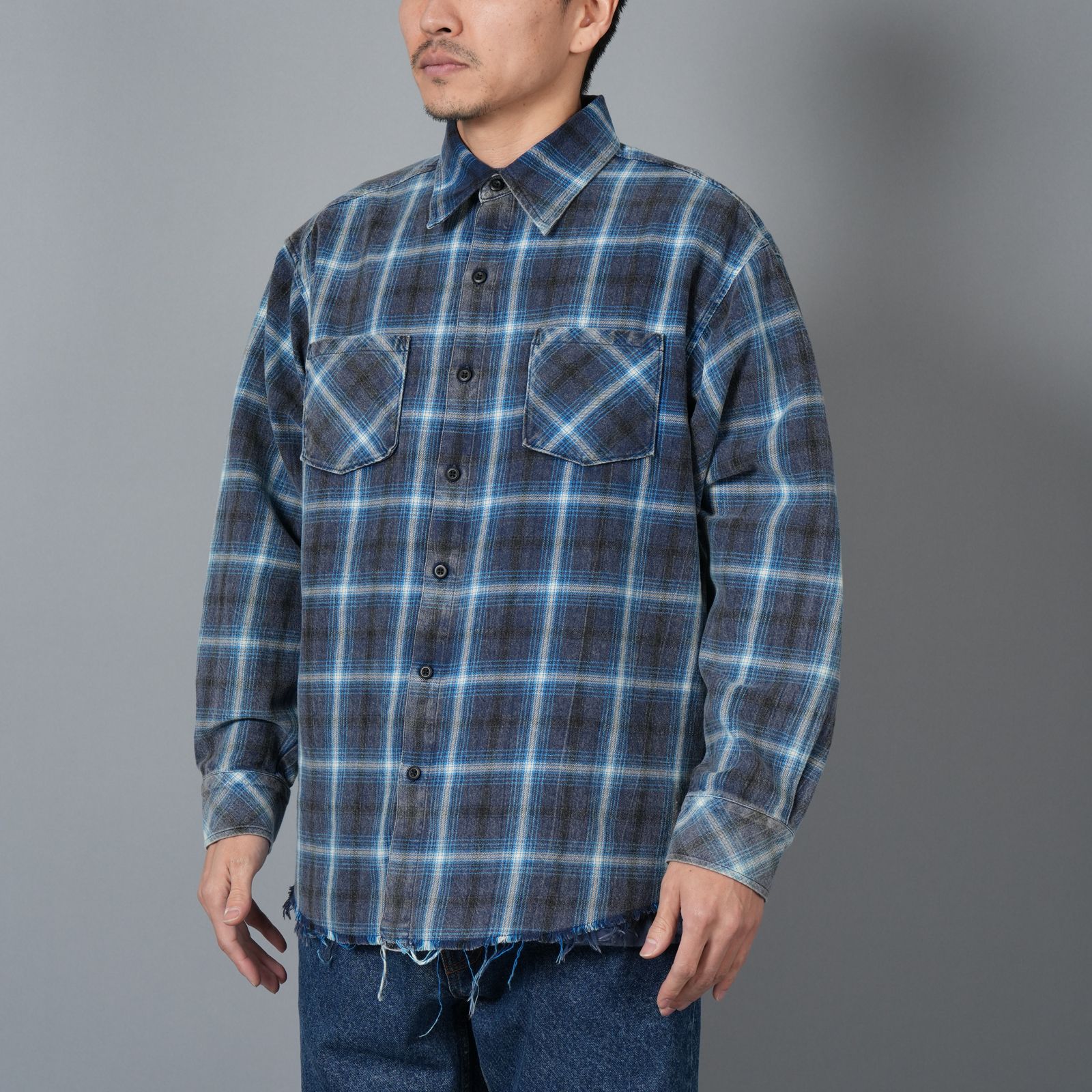【残りわずか】Used Shirt / ユーズドシャツ / ネルシャツ  (ブルー)