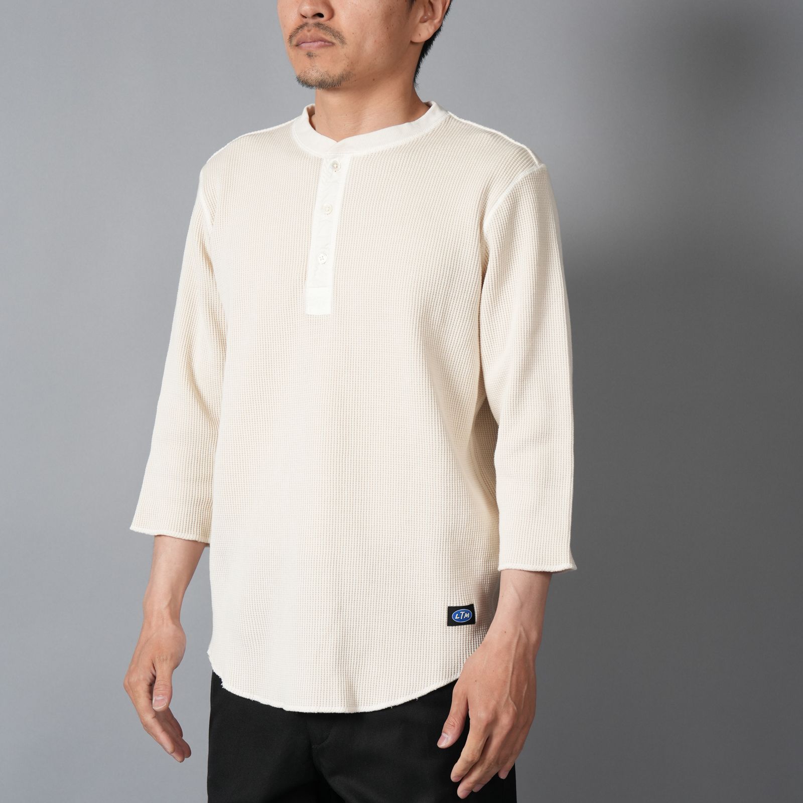 WAFFLE HENLEY (3/4)SLEEVE / ワッフル ヘンリーネック Tシャツ (ホワイト)