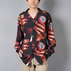 【ラスト1点】PRINTED OPEN COLLOAR SHIRTS L/S "STUFF" オープンカラーシャツ (ブラック)