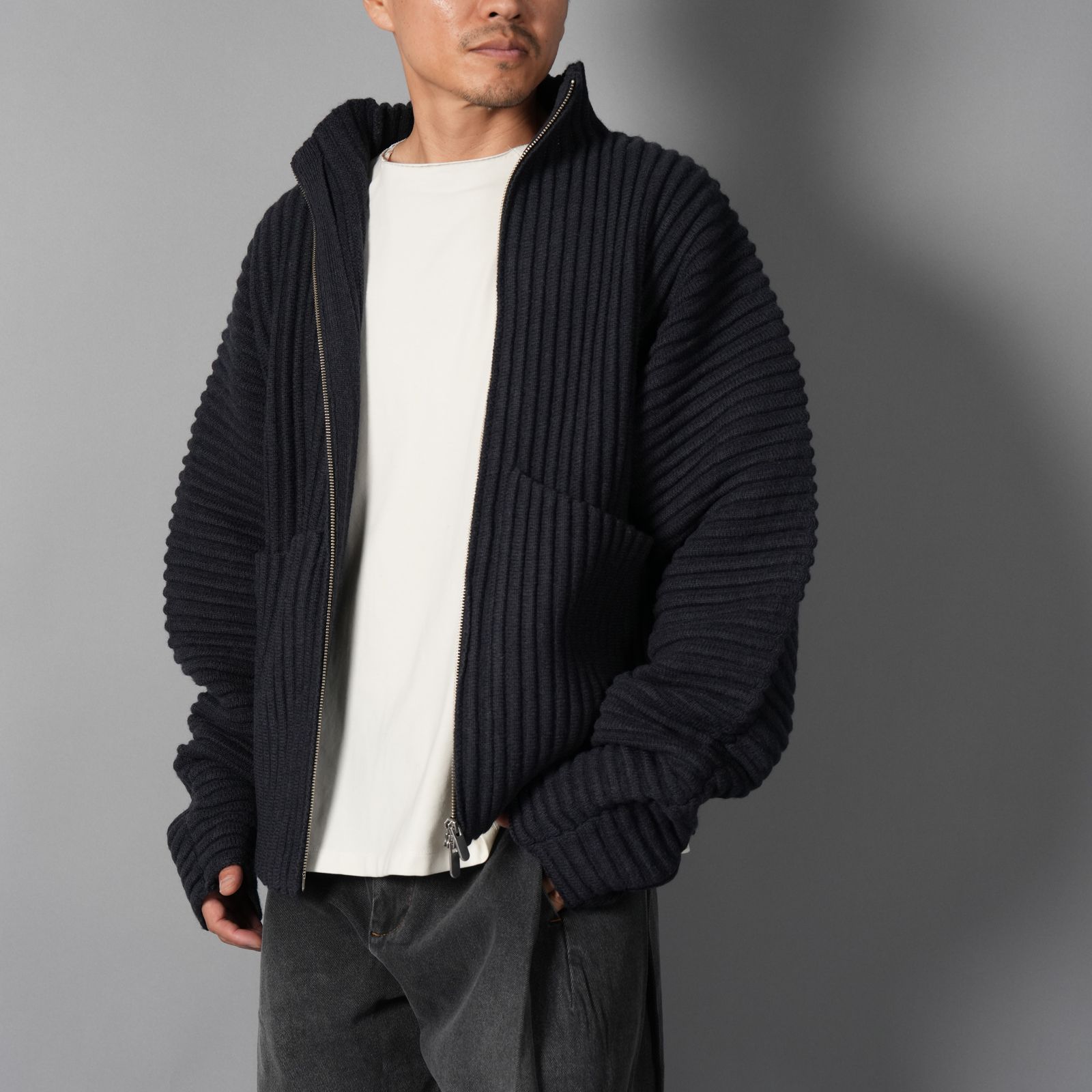 GLOBE RIB KNIT CARDIGAN  / グローブ リブ ニットカーディガン (マリン)