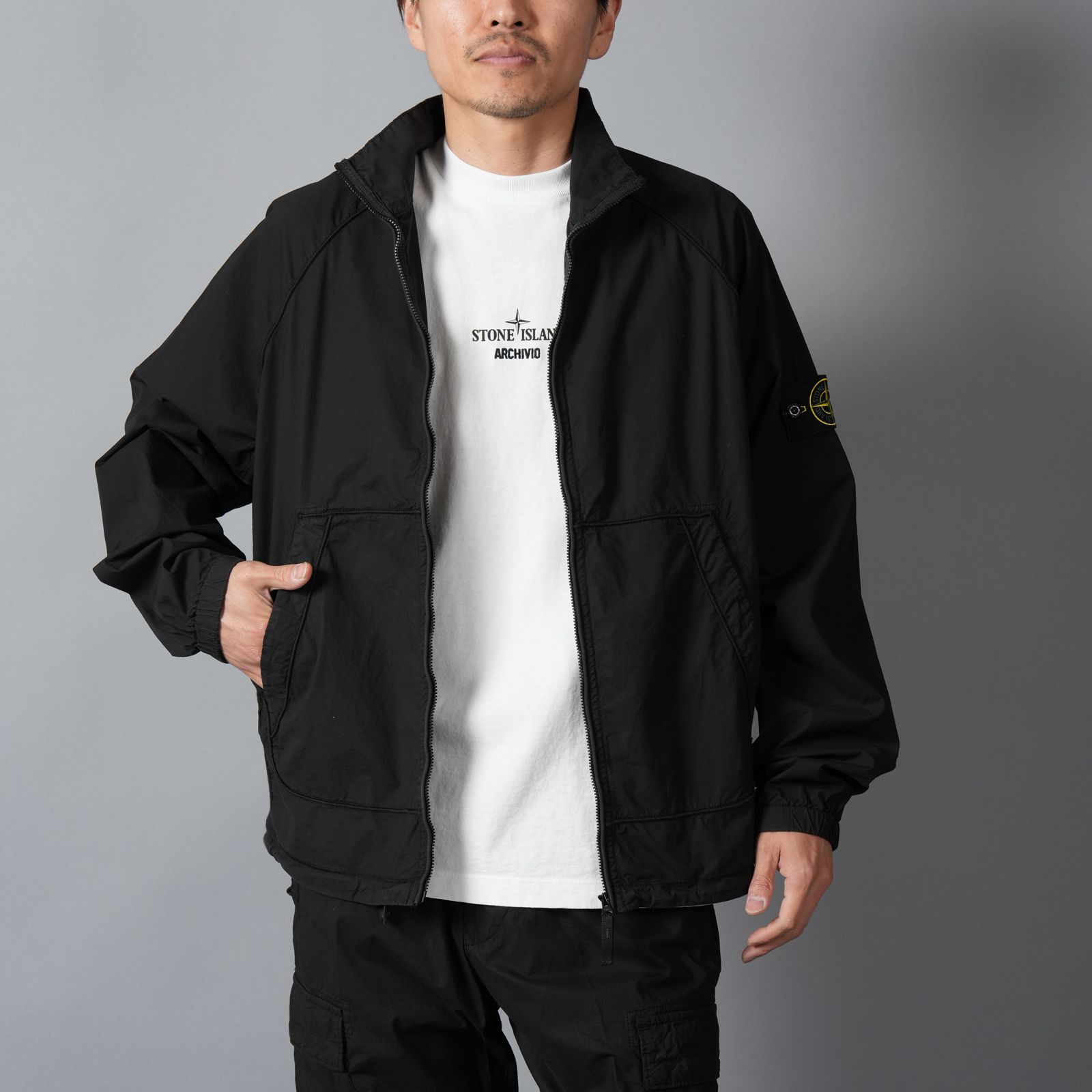 6100044 STRETCH COTTON TELA 'PARACADUTE' / トラックジャケット (ブラック)