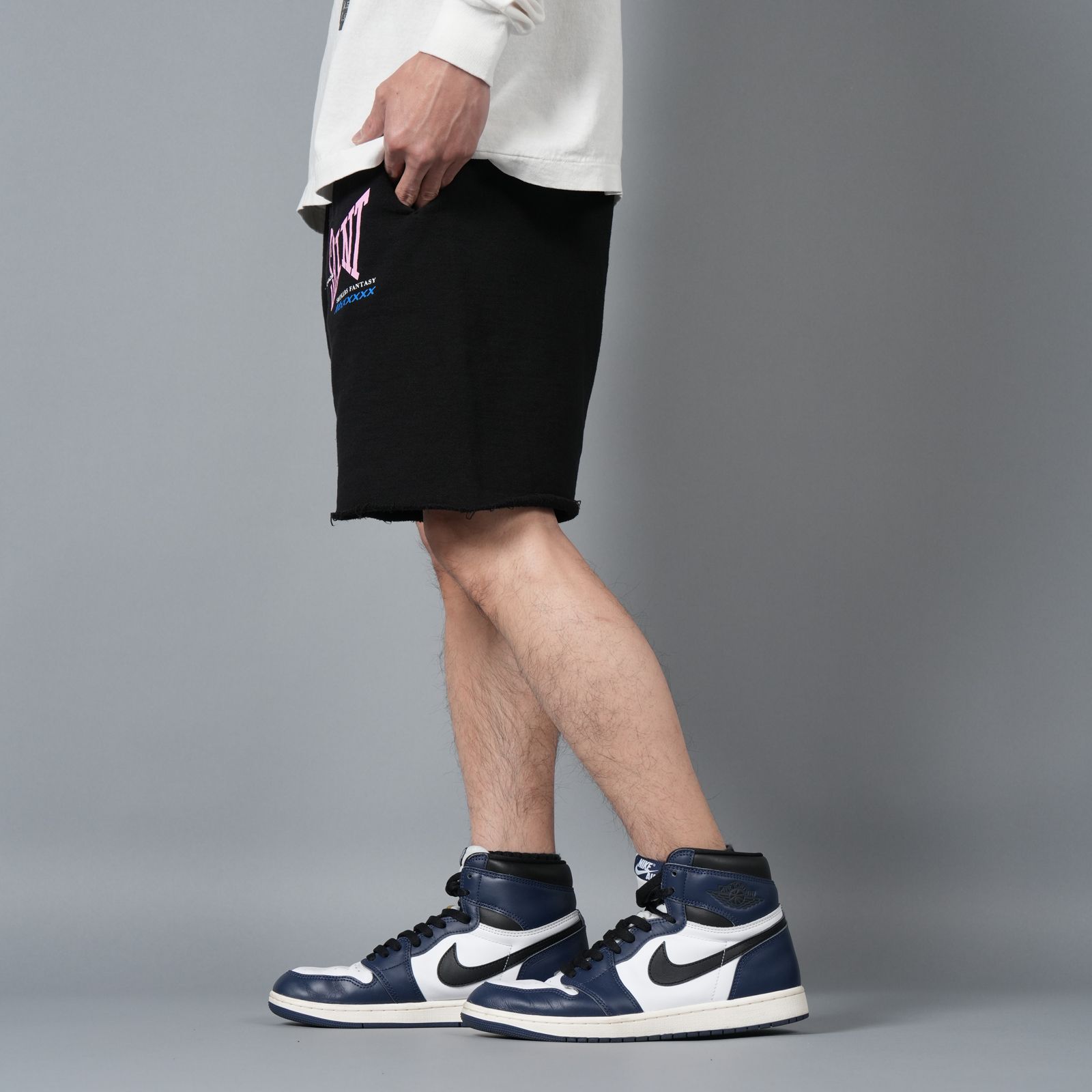 【残りわずか】SM-HR8-0000-059 / SWEAT SHORTS / RIBON SAINT / BLACK / スウェットショーツ (ブラック)