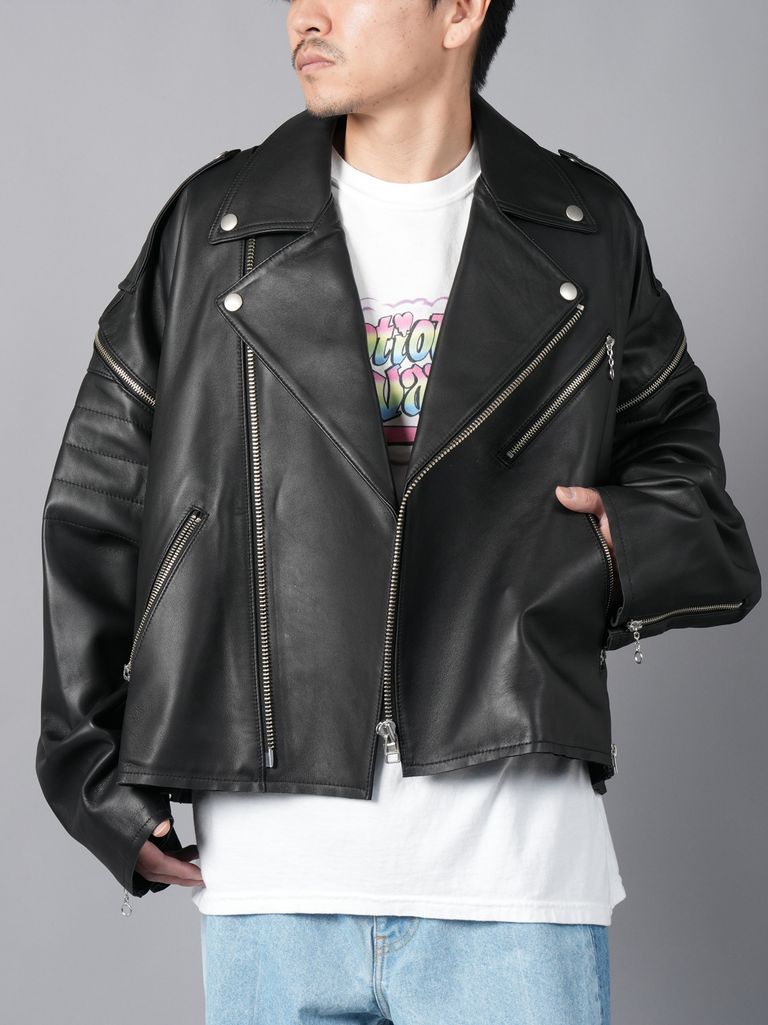 HELMUT LANG 好ましい スウェット ライダースジャケット ブラック
