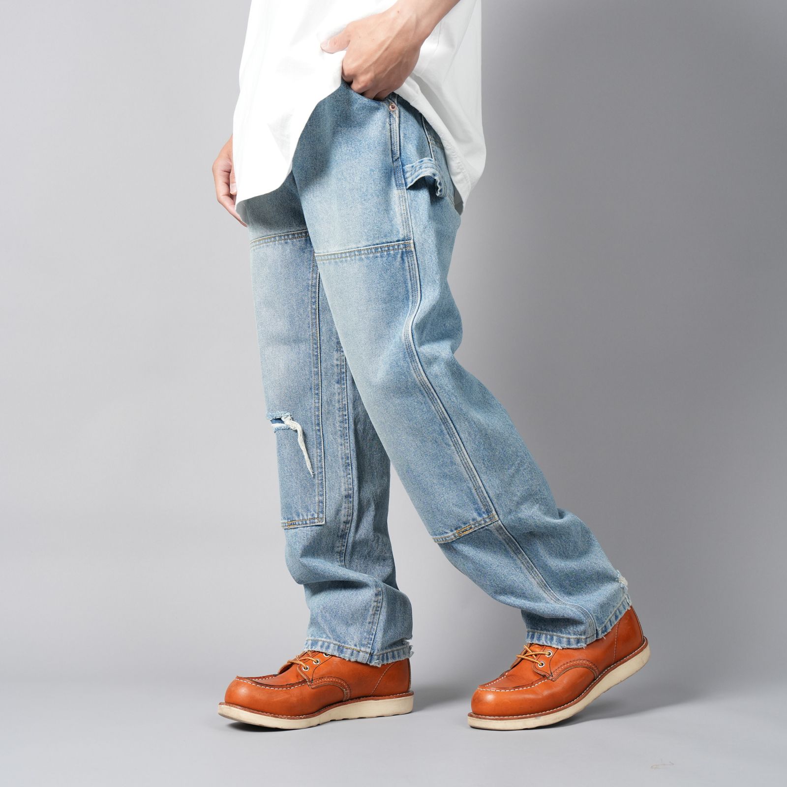 【ラスト1点】PLAIN DENIM PANTS / プレーン デニムパンツ / ダブルニー (インディゴ)