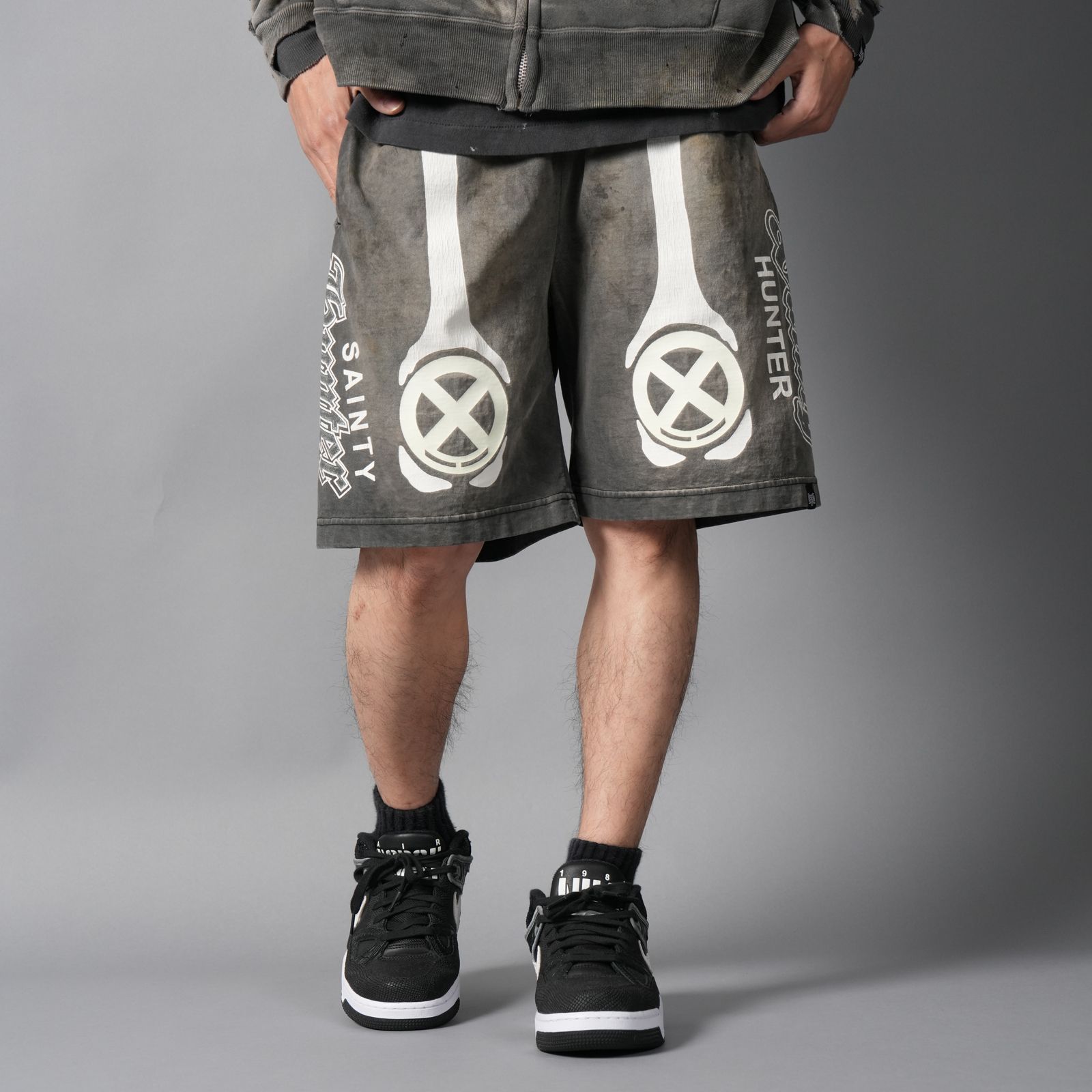【コラボ】SM-MK8-0000-C33 / BH_CUT SEW SHORTS / BONE / スウェットショーツ (ブラック)