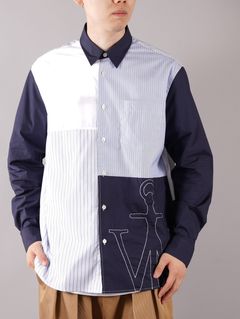 ラスト1点 / RELAXED PATCHWORK SHIRT / リラックスド パッチワークシャツ (ネイビー)