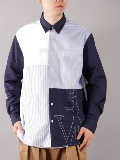 ラスト1点 / RELAXED PATCHWORK SHIRT / リラックスド パッチワークシャツ (ネイビー)