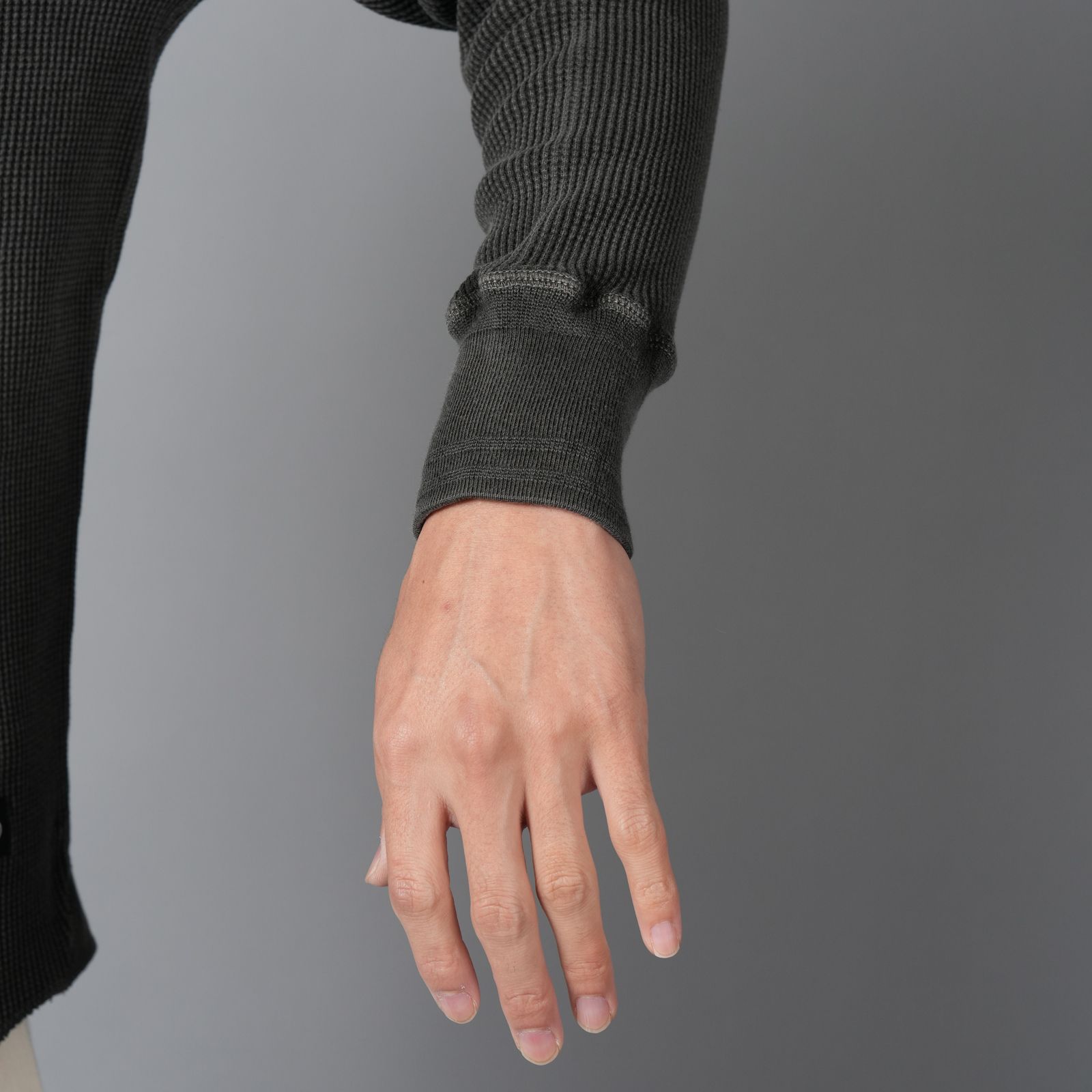 WAFFLE HENLEY NECK SHIRTS / ワッフル ヘンリーネックシャツ (ブラック)