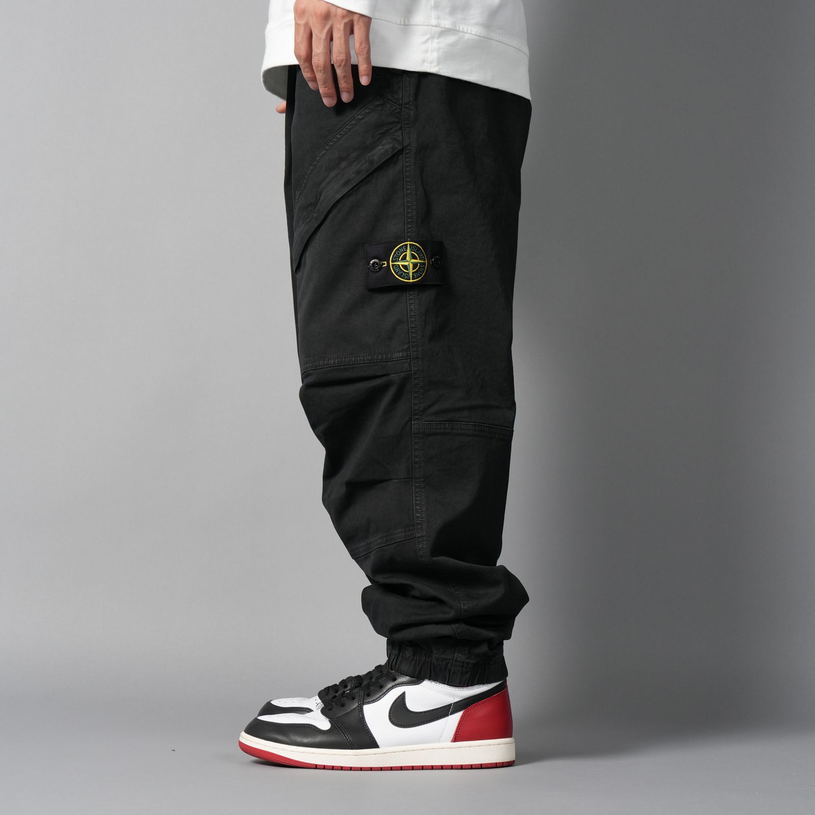 3100036  / STRETCH ORGANIC BROKEN TWILL COTTON 'OLD' EFFECT / カーゴパンツ  [ガーメントダイ][ルーズフィット][ストレッチ入り]  (ブラック)