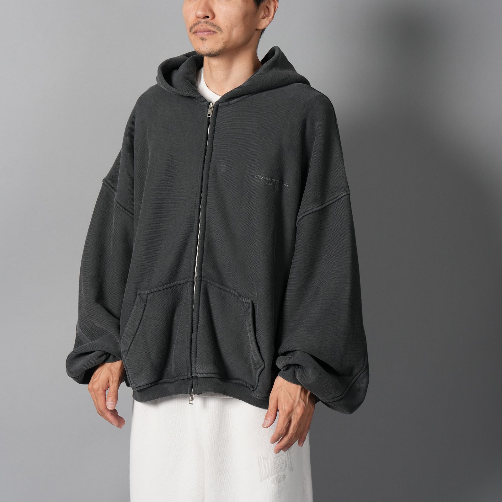 ZIP UP HOODIE W / GRAPHIC LOGO / ジップアップフーディー グラフィックロゴ / ジップアップパーカー (ウォッシュドブラック)
