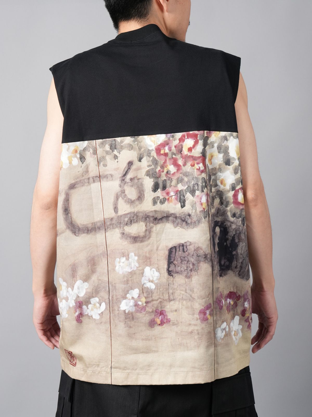 【ラスト1点】 CREW NECK  NO SLEEVE PATCHED T / クルーネック ノースリーブ パッチド Tシャツ  (ブラック)