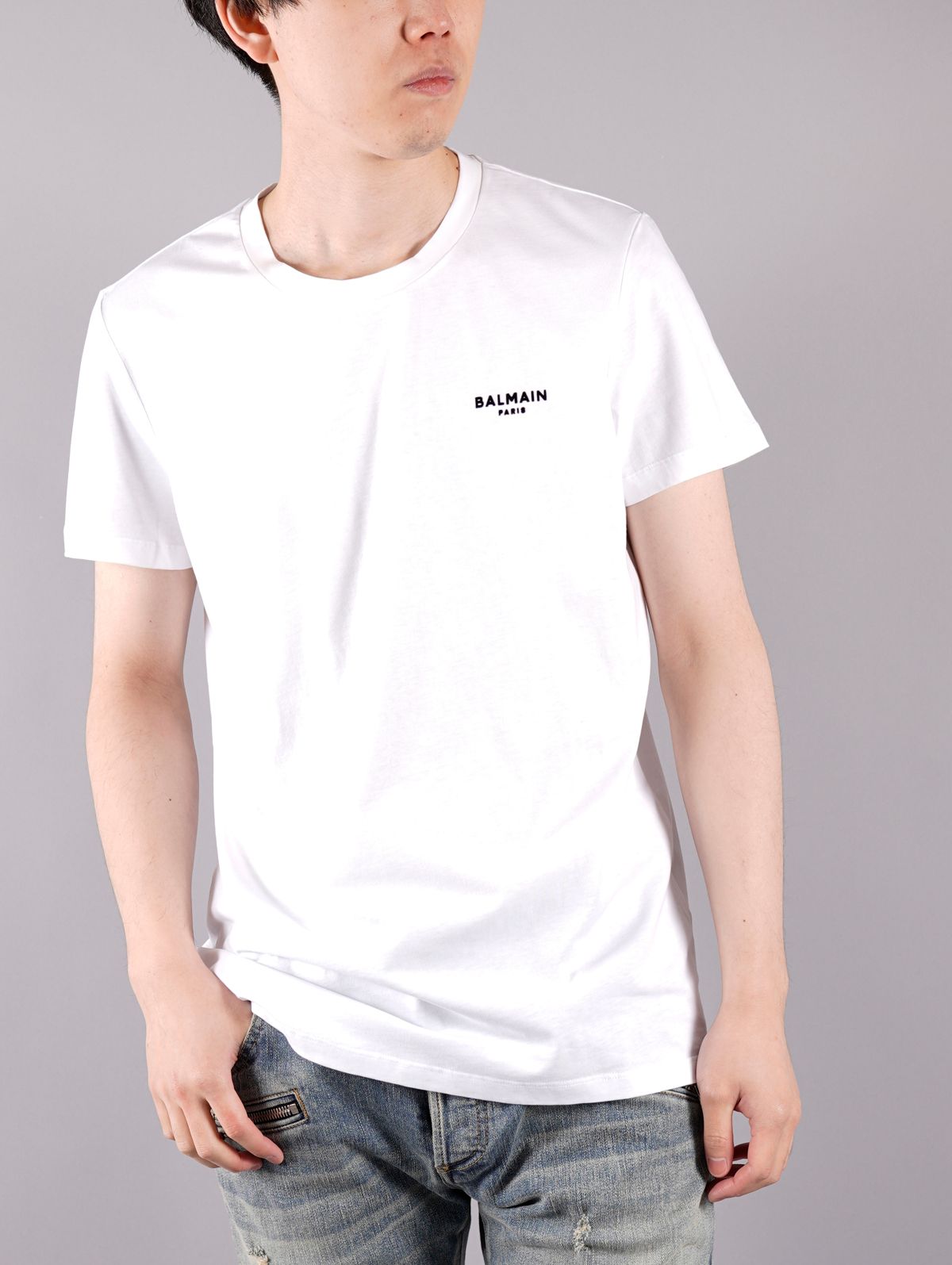 【BALMAIN】ベルベット ロゴ プリント コットン Tシャツ BALMAIN - 【ラスト1点】Black Cotton T-shirt Gold Balmain