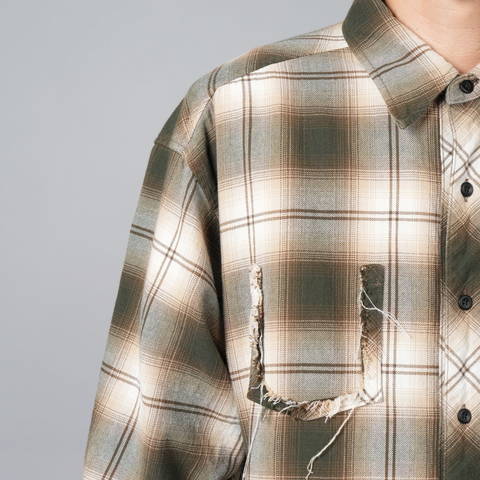 【残りわずか】Antiqued shirt / アンティークシャツ / ネルシャツ [ダメージ加工] (ブラウン)