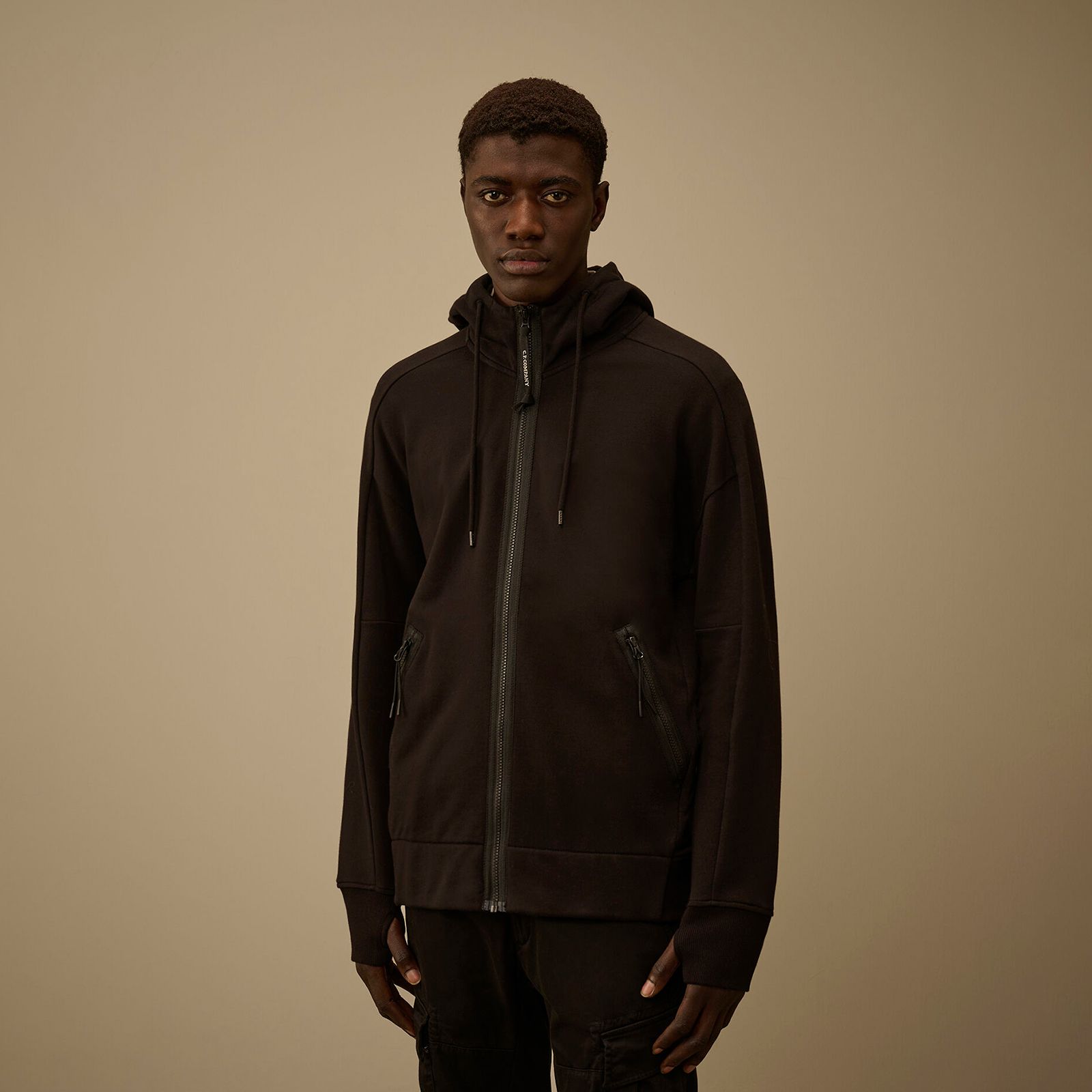 Diagonal Raised Fleece Goggle Zip Sweatshirt / ジップフーディー (ブラック)