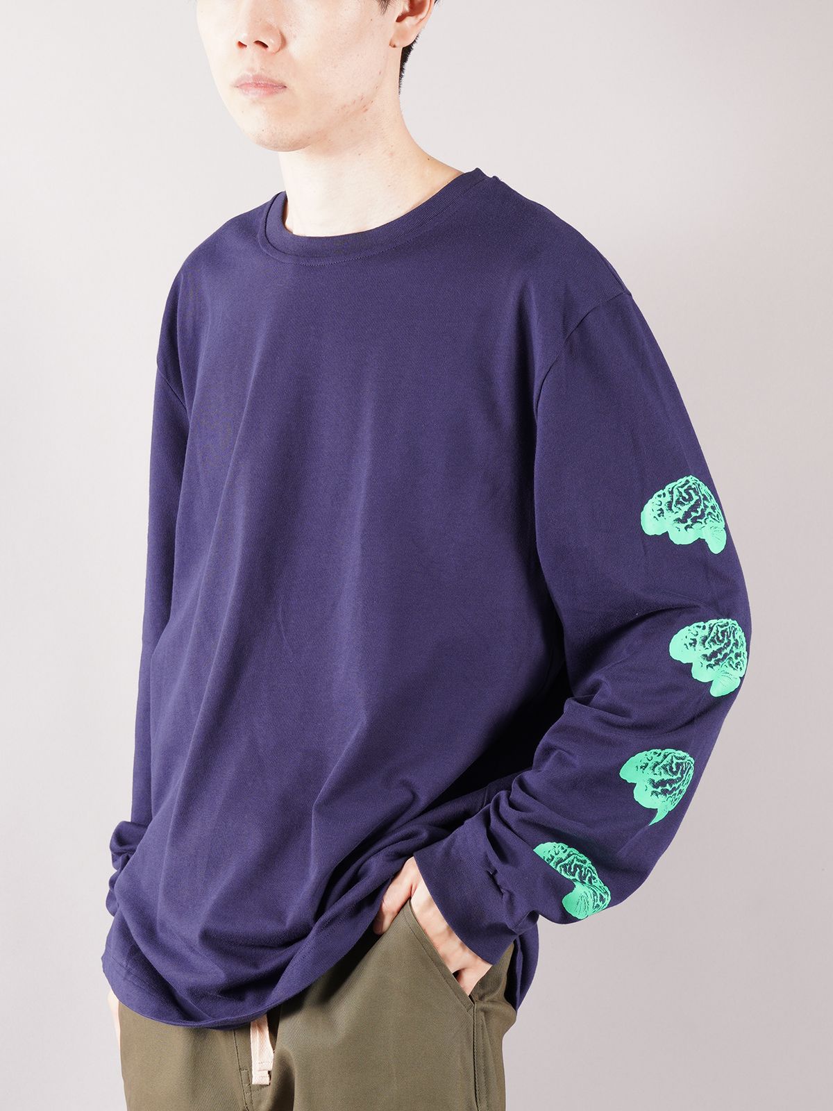 【ラスト1点】 BRAIN L/S TEE / ブレイン ロングスリーブ Tシャツ (ネイビー)