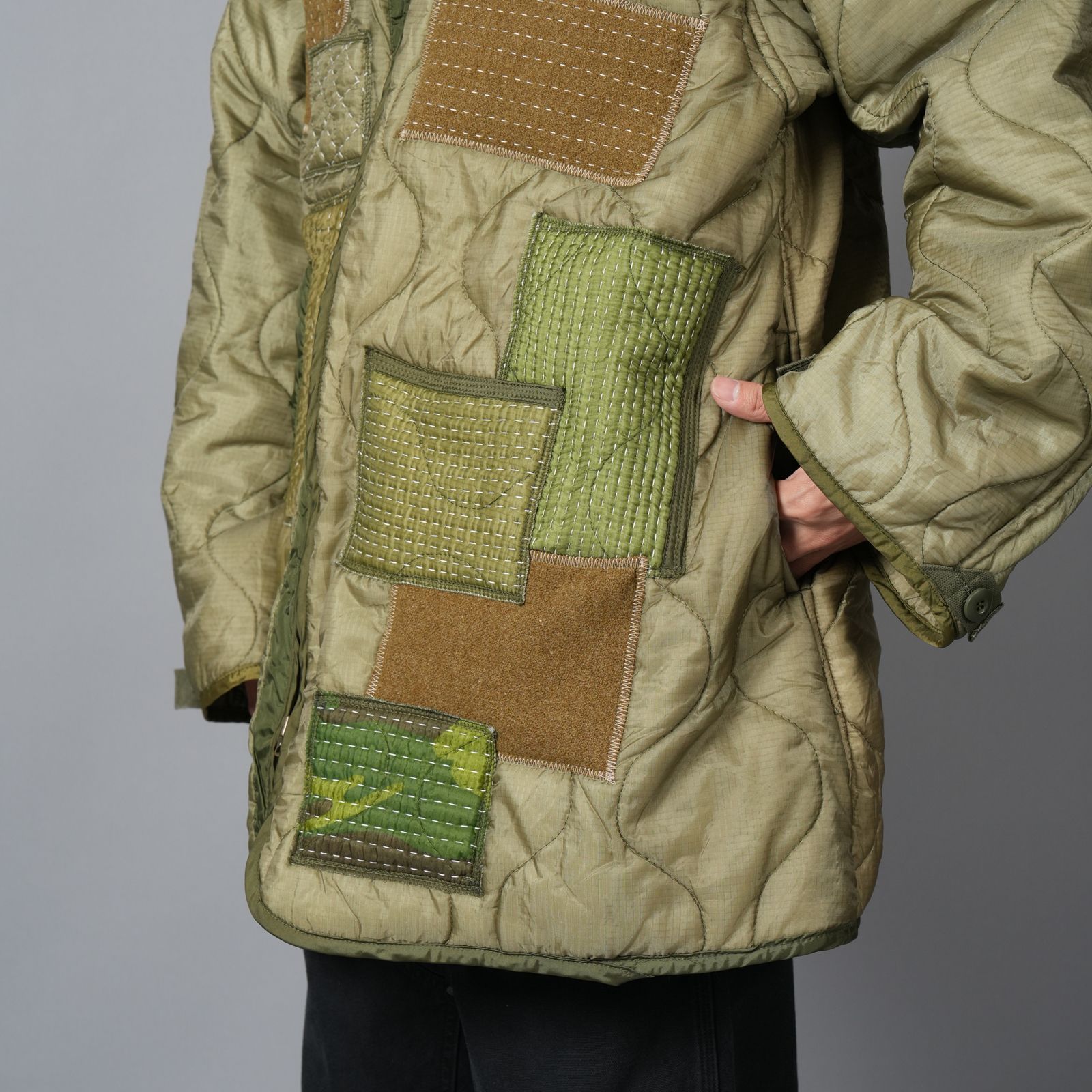 NO:1 / Rebuild U.S.ARMY M-65 Fishtail Parka Quilting Liner  / フィッシュテール パーカー キルティングライナー [古着リメイク](カーキ)