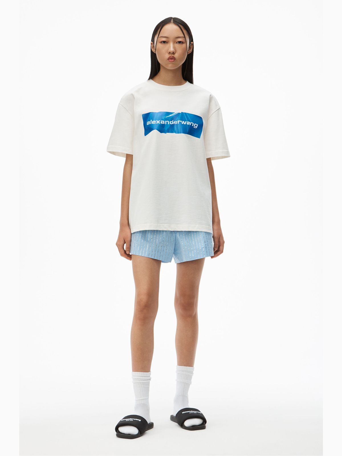 ラスト1点 / SHORT SLEEVE TEE WITH CRUMPLED LOGO PRINT / クランプルド ロゴ プリント Tシャツ  (ホワイト)