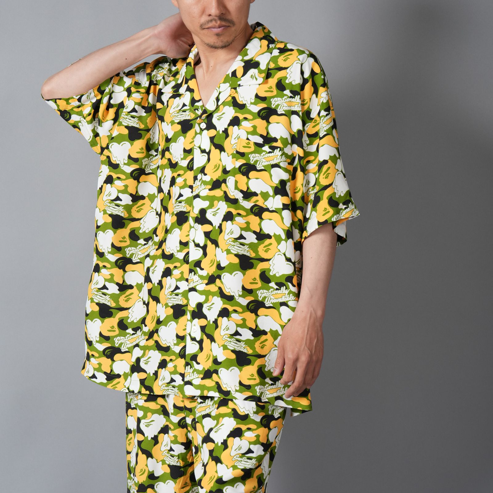 【コラボ】EU-MK8-0000-C02 / EU APE ALOHA SHIRT / GREEN / シャツ (グリーン)
