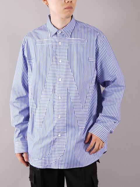 ラスト1点 / ANCHOR MOTIF STRIPED SHIRT / アンカー モチーフ ストライプド シャツ (コバルト)