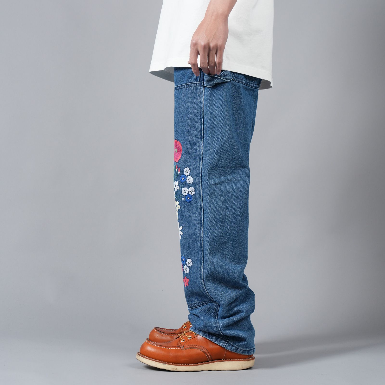 【ラスト1点】EMBRD CARPNTR DENIM PANT /  エンブロイダリー カーペンター デニムパンツ (ブルー)