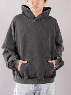 ラスト1点 / ACID WASH HOODED SWEATSHIRT WITH LOGO  / アシッドウォッシュ フーデッド スウェットシャツ ウィズ ロゴ (ブラック)