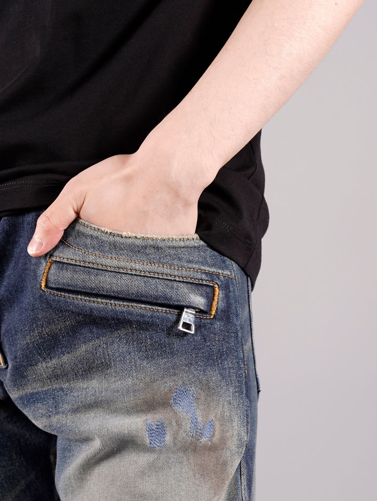 【ラスト1点】BH1 DENIM BIKER / バイカーパンツ (ストレッチ テーパード) / ブルー / メンズ