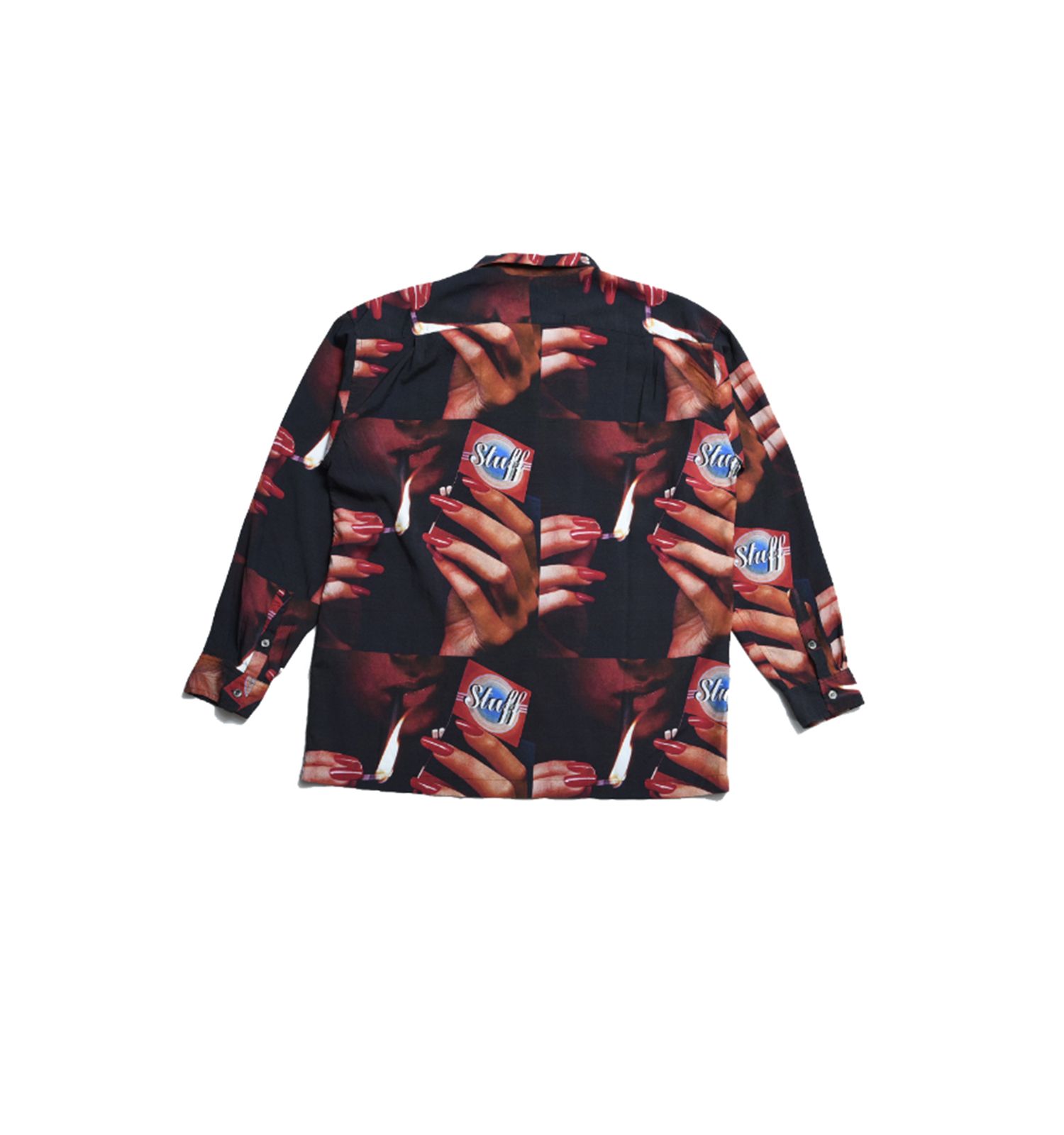 【ラスト1点】PRINTED OPEN COLLOAR SHIRTS L/S "STUFF" オープンカラーシャツ (ブラック)