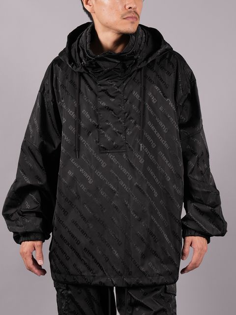 【ラスト1点】 HALF ZIP TRACK JACKET IN JACQUARD TWILL NYLON / ハーフジップトラックジャケット / ナイロンジャケット 【ユニセックス】(ブラック)