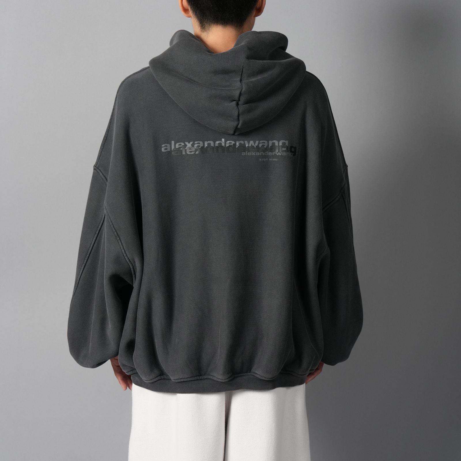 Alexander wang フーディー　黒パーカー　ジップアップパーカー alexander wang - ZIP UP HOODIE W / GRAPHIC LOGO / ジップ
