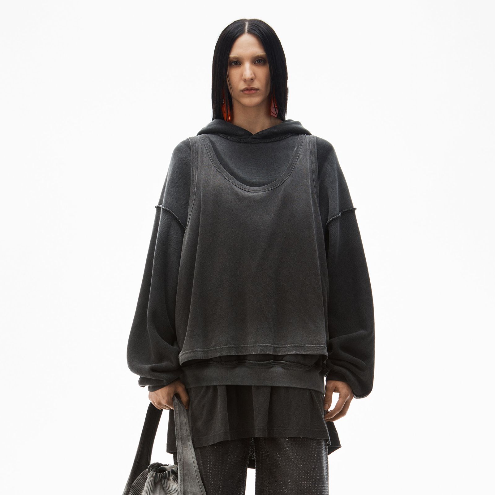 OVERSIZED UNISEX TRIPLE LAYER HOODIE / コットン オーバーサイズ トリプルレイヤー フーディー 【ユニセックス】 (ブラック)