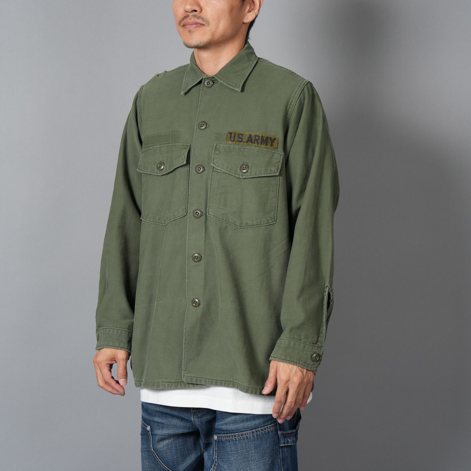 Patchwork US Army Utility Shirts  / パッチワーク ユーエス アーミー ユーテリティシャツ [古着リメイク](カーキ)
