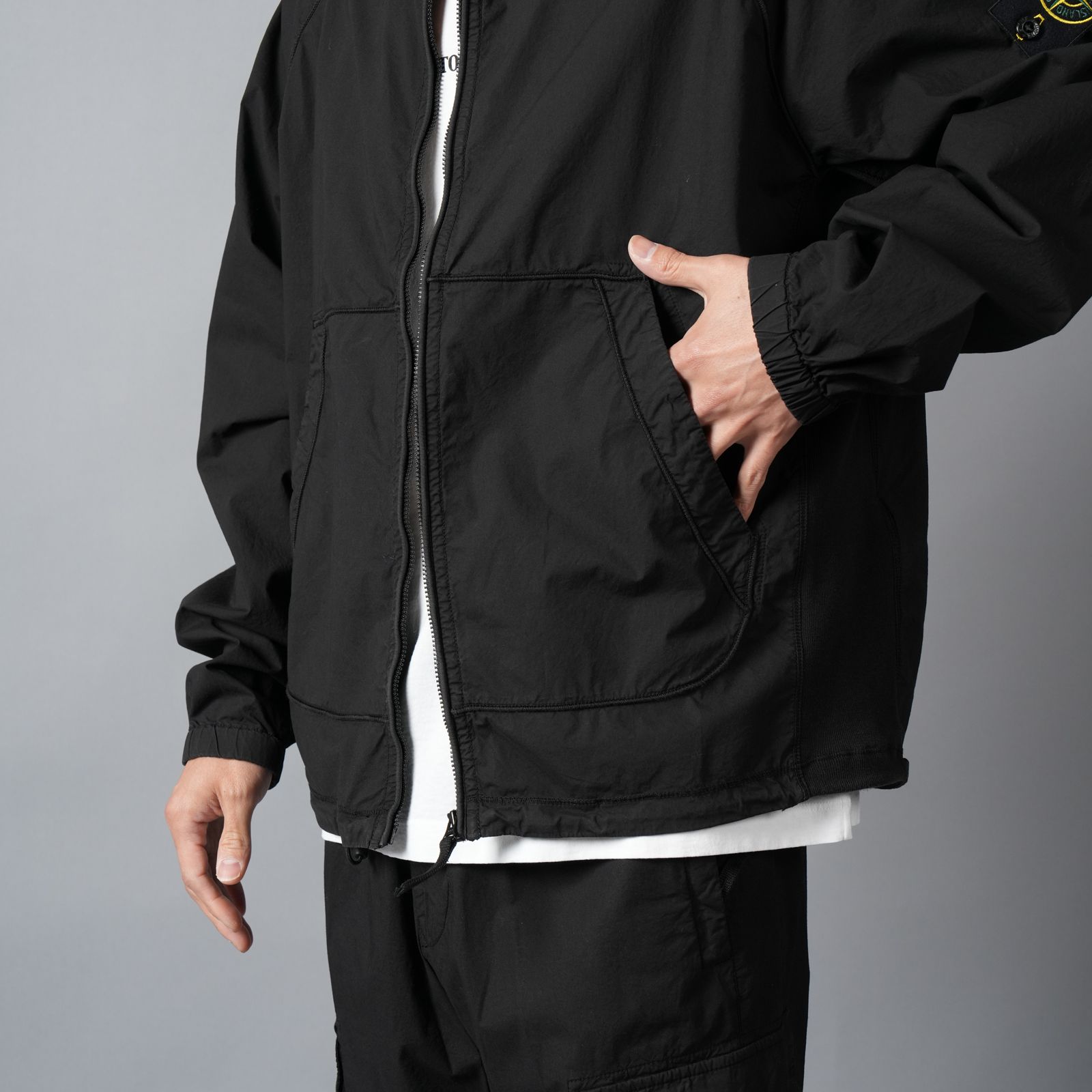 6100044 STRETCH COTTON TELA 'PARACADUTE' / トラックジャケット (ブラック)